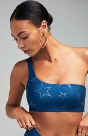 Wildfox Sloane One Shoulder Seeing Stars Print Padded Bra Top Blue Size Large