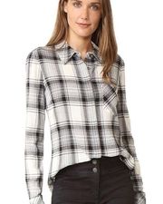 Veronica Beard Plaid High Low Hidden Button Flannel Long Sleeve Black White US 6