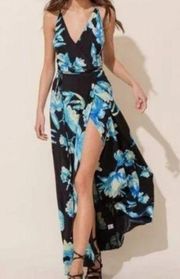 Yumi Kim Rush Hour Maxi Dress Black Blue Silk Size XXS V-Neck Flowy Monet Lotus