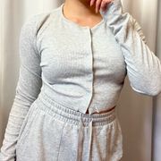 NWT  Light Gray Button Up Cropped Cardigan Long Sleeve Size Large