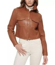 Calvin Klein Cropped Faux Leather Jacket Size XXL Brown Neutral Boxy Minimal