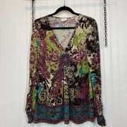 eci New York Women’s Multicolor Casual Boho Blouse Top Beaded Accent Size L