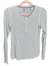 Anthropologie Pure + Good Striped Ribbed Henley Tee | Grey/White | XS