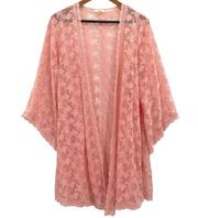 In Loom Pink Floral Embroidered Lace Kimono  Boutique