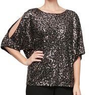 Alex Evening's Sequin Cold Shoulder Top Size Medium NWT