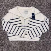 White & Navy Striped Sweater