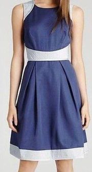 Reiss Womens Teddy Fit & Flare Quilted Dress Color Block Blue Gray Size US 8