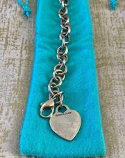 Tiffany & Co Silver 925 Classic Heart Charm Bracelet. Engravable. Pouch