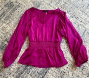 1.State Women’s XS Dark Pink V-Neck Balloon Sleeve Blouse