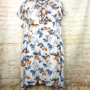 Modcloth Horse Print Dress 2X White Neck Tie Flutter Sleeve Downhome Darling NWT