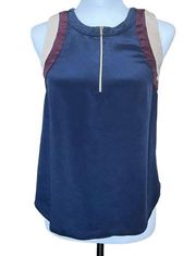 L’Agence Colorblock Silk Sleeveless 1/4 Zip Blouse Navy Blue Women's Size 2