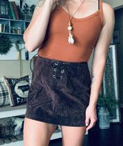 Vintage Y2K  brown velvet lace up mini skirt