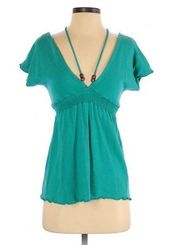 Ella Moss Teal Halter Neck Short Sleeve Top 💙🤍💚