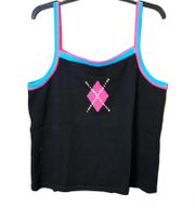 B. Quick Vintage Argyle Harlequin Sweater Tank Top Black Pink Blue XL