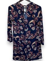 Earthbound Trading Co. Navy Paisley Boho Tunic Dress Long Sleeve Women's Size S