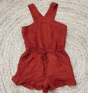 Loft Beach Dark Rust Orange High Neck Halter Linen Blend Romper