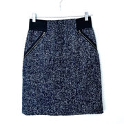 [Halogen] Navy Tweed Pencil Skirt Zip Pockets Work Career Elastic Waist Size 4