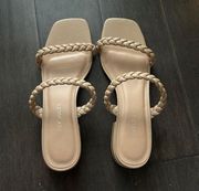 Nude braided double strap sandals