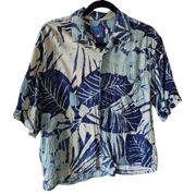 Vintage  blue palm print Hawaii art-to-wear rayon top size small
