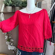 Greylin Red Off the Shoulder Cut-Out Valentines Day Blouse