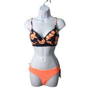 Tori Praver Swimwear Bikini Set Indigo Blue Floral Solid Coral  Size M NWT