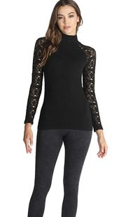 NWT black Seamless Long Sleeve Mock Neck Lace Top
