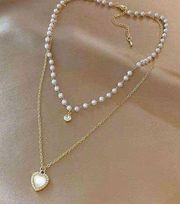 Love Pendant Double Collar Chain Necklace 