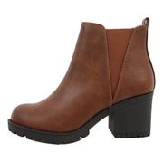 Soda Women's Faux Leather V Slit Chelsea Block Heel Ankle Boots Bootie Brown 9