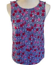 Elle Blue and Red Floral pleated tank top sz S