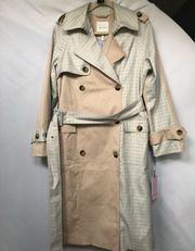 NWT Avec Les Filles XS Trench Coat Tan & Blue Patchwork