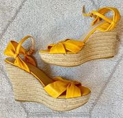 Yellow Leather Bow Wedge Heels Sz 6.5