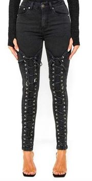 Maniere De Voir black lace up skinny jeans SIZE 6