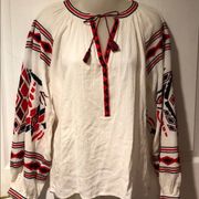 Maison Scotch Balloon Sleeve Embroidered Cotton Gauze Boho top S NWT