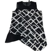 Zac and Rachel Tank Top Womens Small Black White Geometric Asymmetrical Top Poly