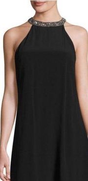 MLV Mayren Lee Viray Silk Black Dress Beaded Halter Size Large Women's NWT