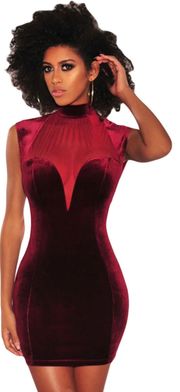 High Neck Velvet Dress