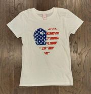 Heart Shaped US Flag JUNIOR XL Cotton White Short Sleeve T-shirt NEW