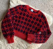 Aritzia Sunday Best Argyle Print Cropped Kitten Sweater Red, Navy Size XS