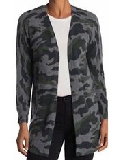 New  100% Cashmere Camo Open Front Long Cardigan Sweater