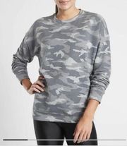 ATHLETA WOMEN'S GRAY CAMO LUX LONG SLEEVE BALANCE PULLOVER SWEATSHIRT Sz S