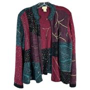 Sigrid Olsen Sport Medium Petite Cardigan Sweater Beaded Metallic Green Red 1321