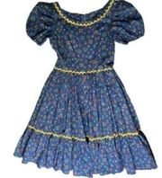 1960s VTG Cottage Core Prairie Tier Square Dance Dress Floral Blue Women’s 10