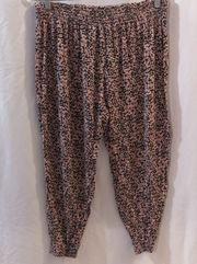Pink Splatter Print Jersey Knit Ankle Pants