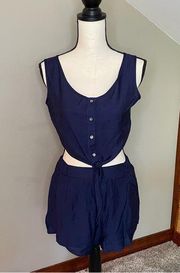 Zaful Navy Blue Sleeveless Button Up Knot Tank Top & Shorts Set Medium 6 NWT