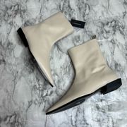 Massimo Dutti Leather Ankle Boots LIMITED EDITION Cream pointed toe size 9 NWT
