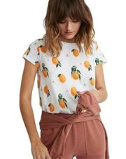 Marine Layer Swing Crew Tee Multi Fruit Orange Print Short Sleeve White Small