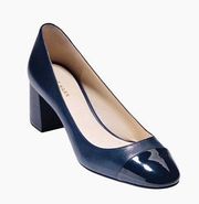 Cole Haan size 7.5 Dawna Grand Cap Toe Block Heel Pumps- blue leather heels