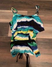 Y2k water color belted blouse