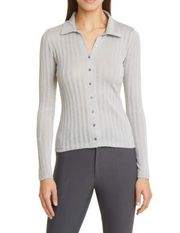 Vince Rib Cotton Knit Button-Up Top in Quartz