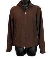 Lucy Full Zip Brown Jacket, Small, Pockets Zipper Wrist Yoga Activewear